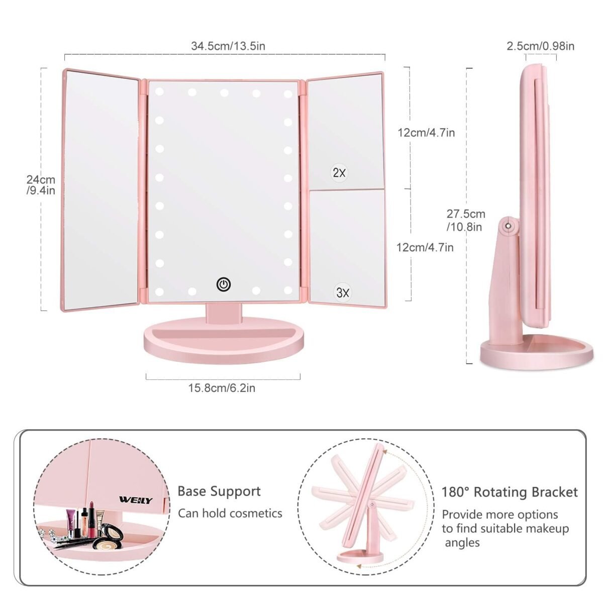WEILY Tri-Fold LED Makeup Mirror - Image 6