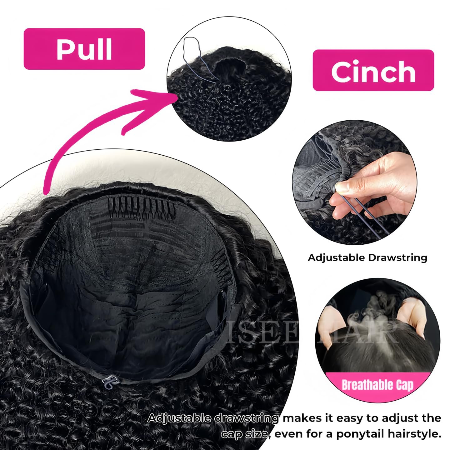 71ck6-OqGrL.jpg ISEE 3-In-1 Human Hair Half Wig - Image 5