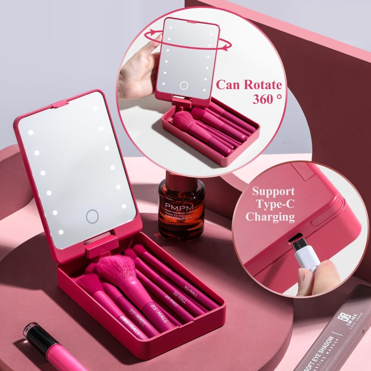 BS-MALL Makeup Brush Set with LED Mirror - Image 2